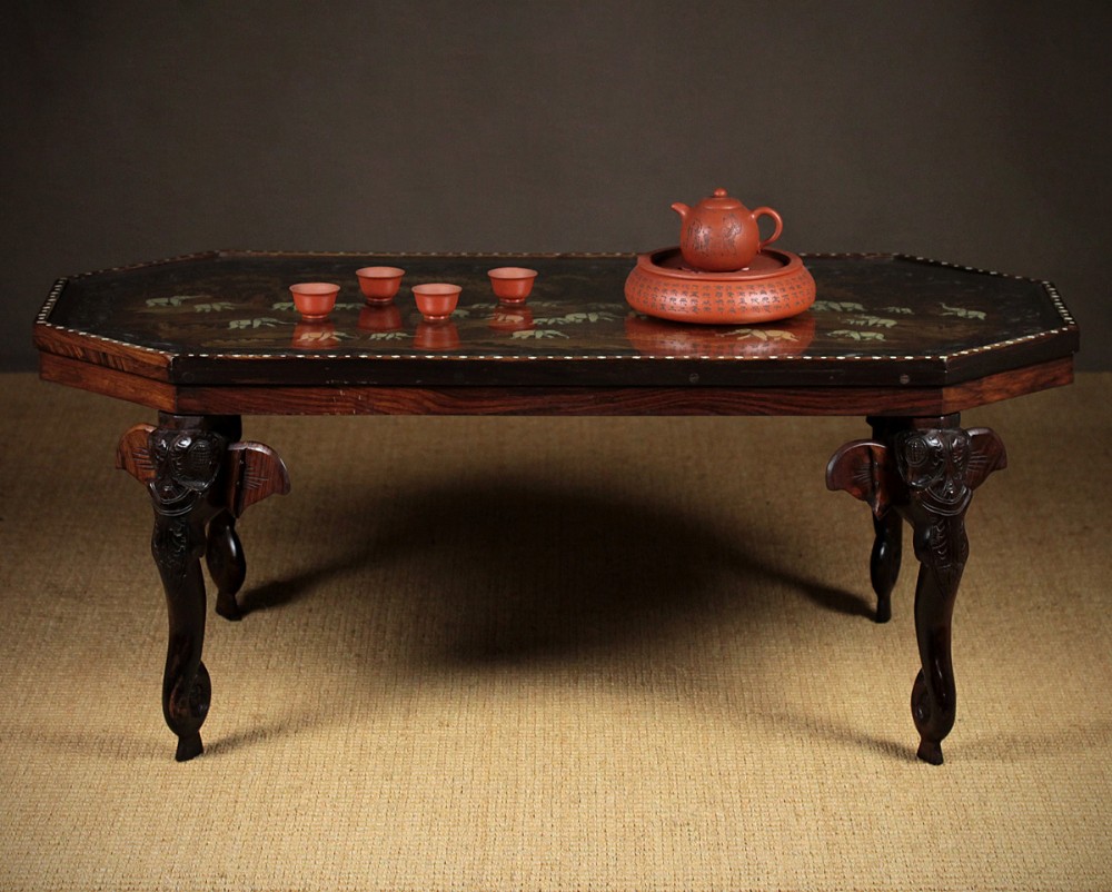 Early 20th.c. Carved and Bone Inlaid Indian Coffee Table c.1920.