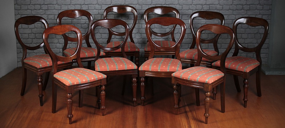 10 Balloon Back Dining Chairs c.1875.