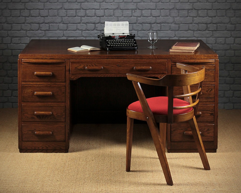 Art Deco Oak Pedestal Desk c.1930.