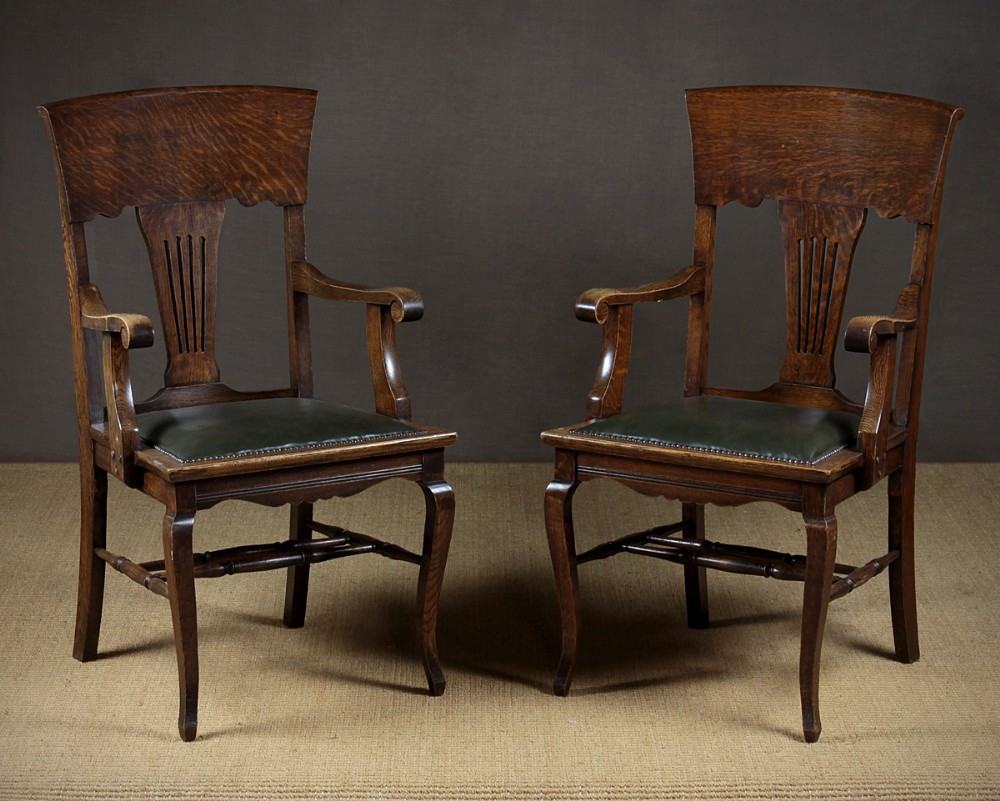 Pair of Edwardian Oak Armchairs c.1905.