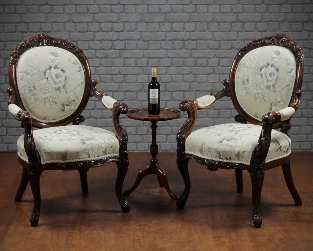 Pair Walnut Armchairs c.1860.