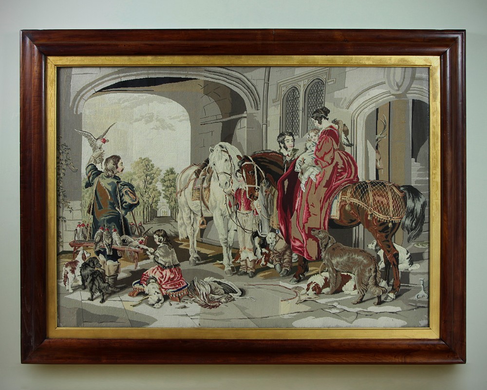 Very Large 19th.c. Framed Woolwork Panel c.1870.