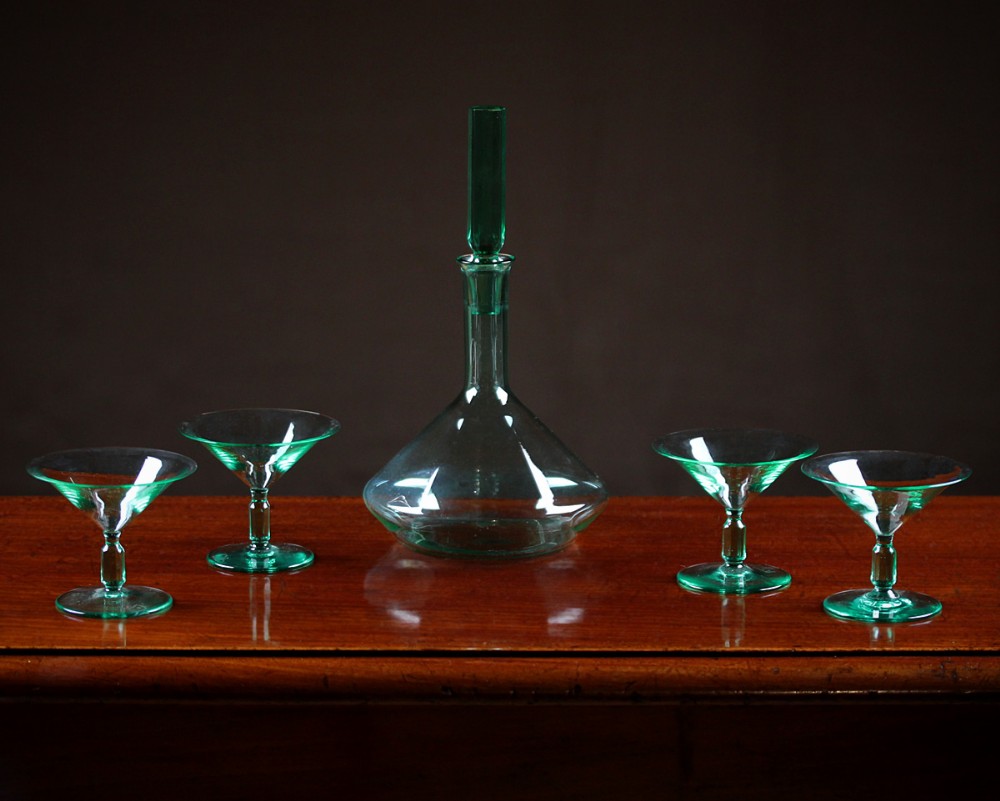 Modernist Glass Decanter & Glasses by A.D Copier c.1930.