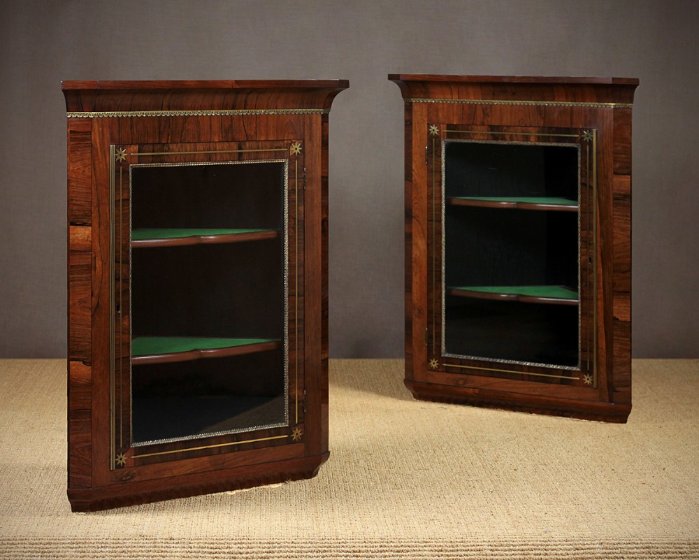 Pair of Regency Brass Inlaid Rosewood Corner Cabinets. c.1820.
