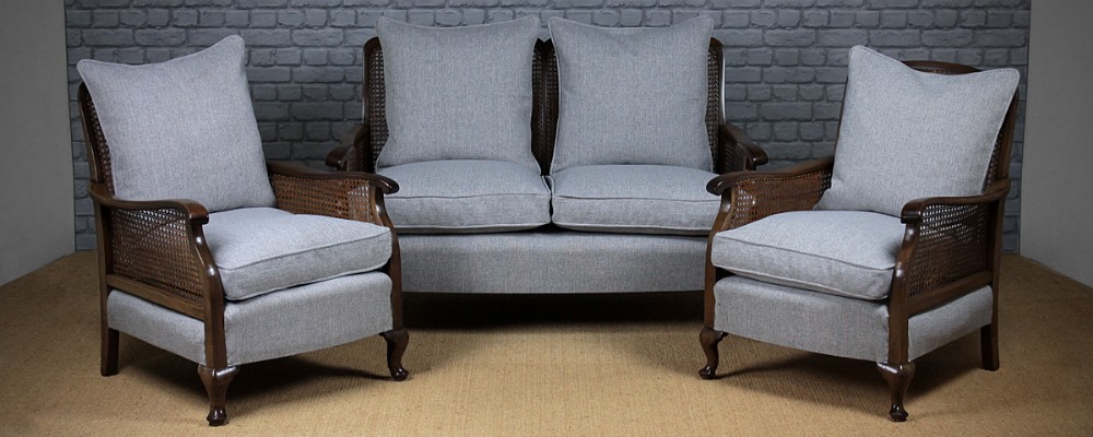 Bergere Two Seater Sofa & Pair Of Armchairs c.1930.