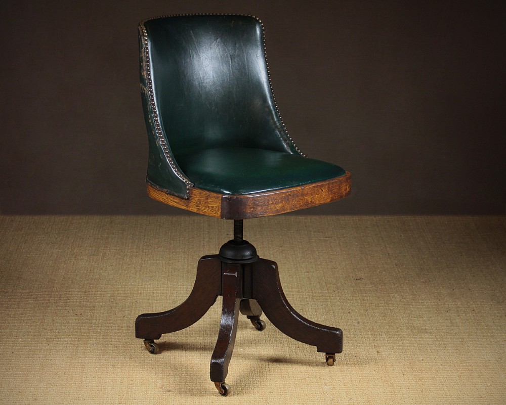 Adjustable Leather and Oak Desk Chair c.1920.