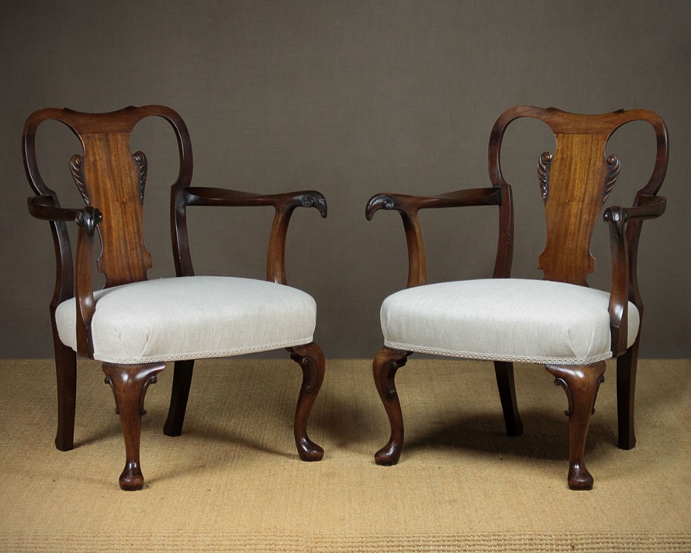 Pair of George I Style Mahogany Open Armchairs c.1900.
