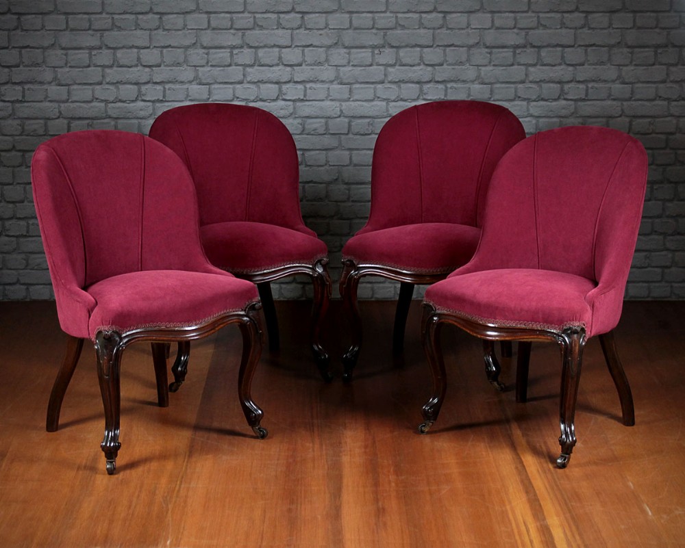 Set of Four Upholstered Cabriole Leg Dining Chairs c.1840.