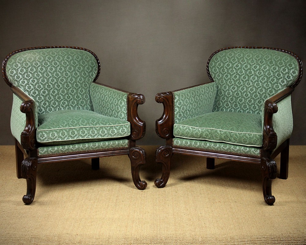 Large Pair of Upholstered Armchairs c.1920.