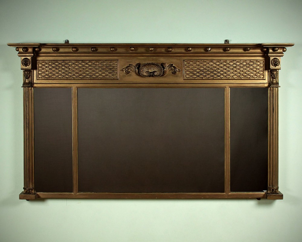 Regency Style Triple Plate Overmantle Mirror c.1895.