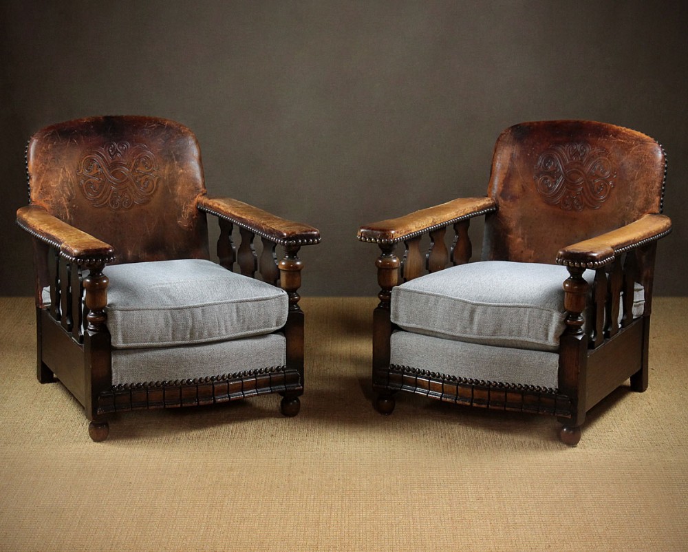 Pair of Early 20th.c. Leather Bothy Type Chairs c.1925.
