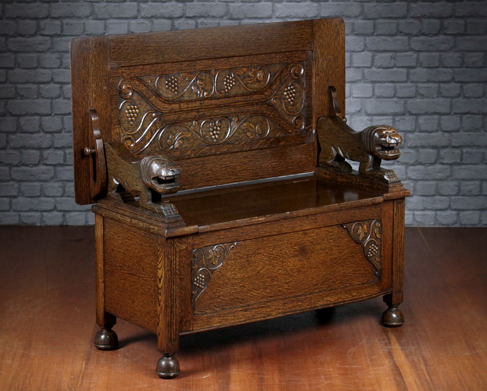 Oak Monk’s Bench Or Hall Seat c.1910.