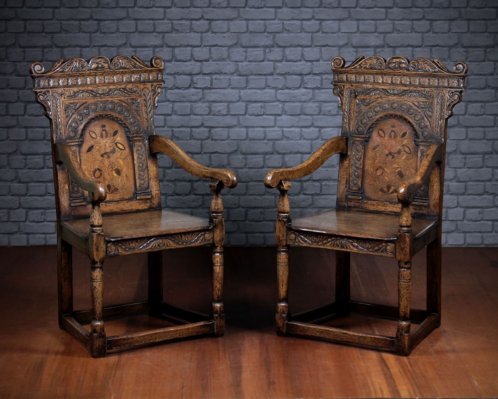 Pair of Large Wainscot Armchairs. c.1930.