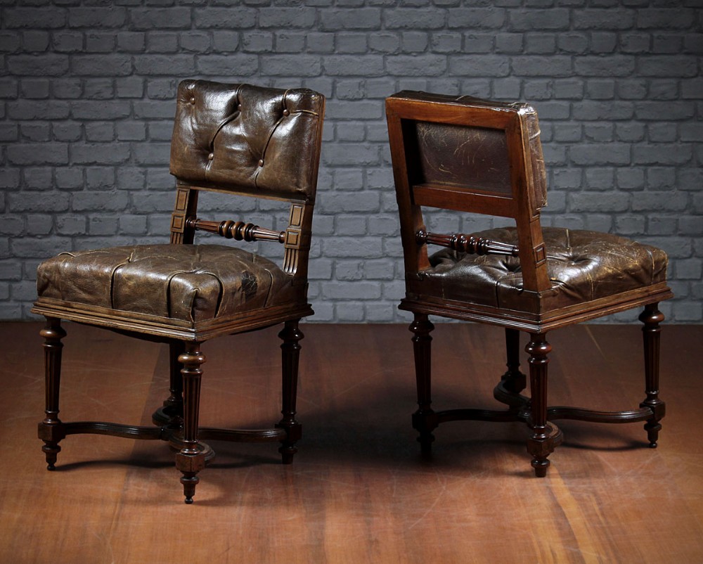 Pair of Buttoned Leather Side Chairs c.1890.