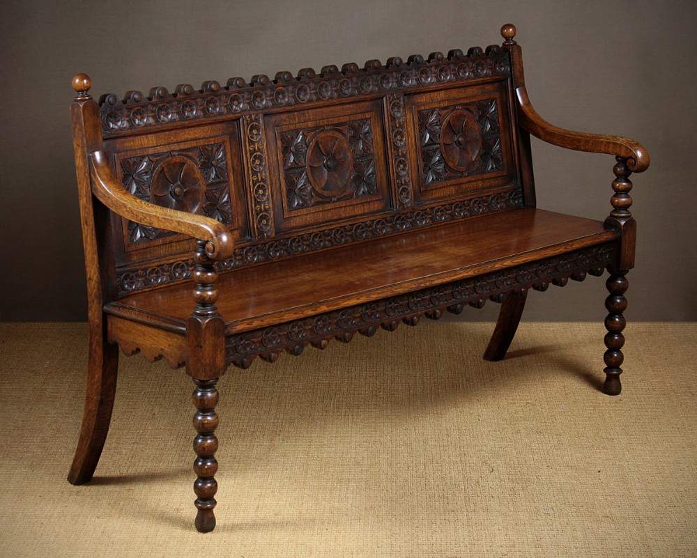Carved Oak Settle c.1880.
