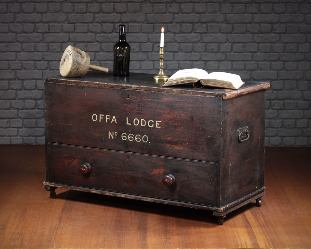 Welsh Masonic Painted Pine Lodge Chest c.1880.