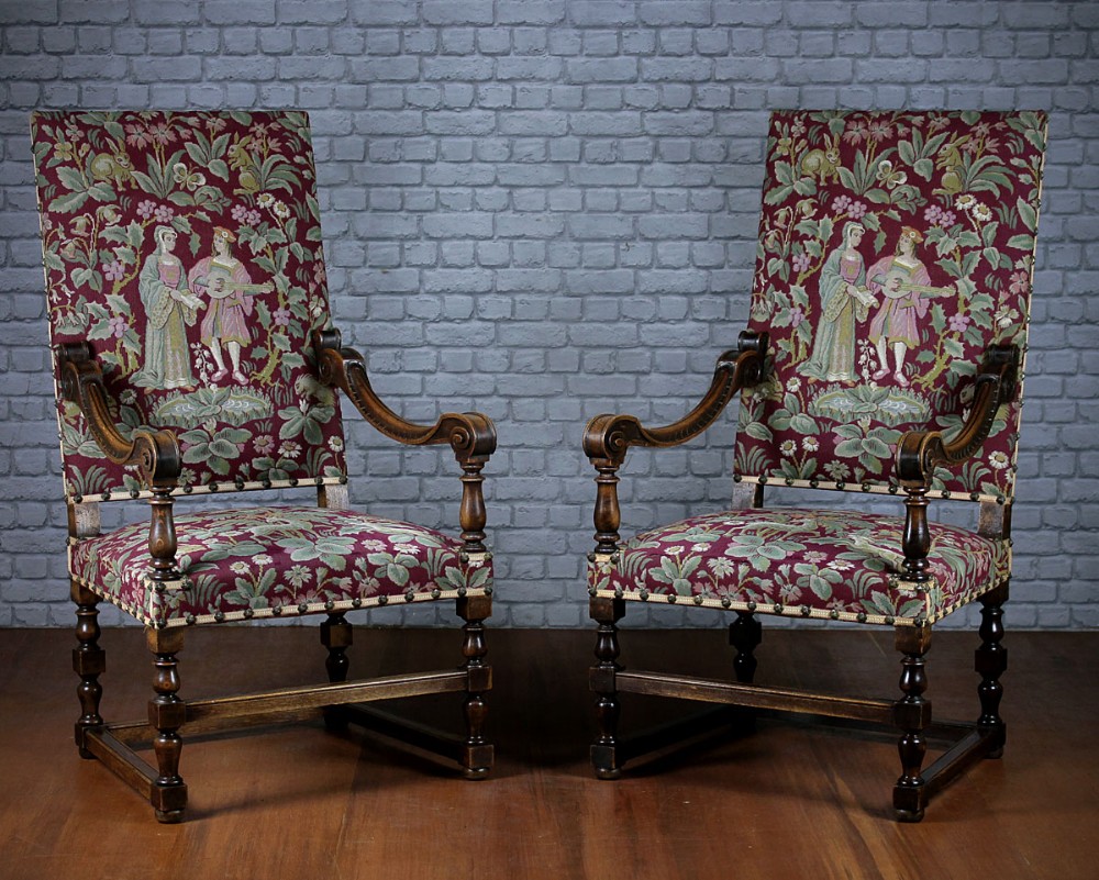 Pair of Large Tapestry Armchairs c.1920.