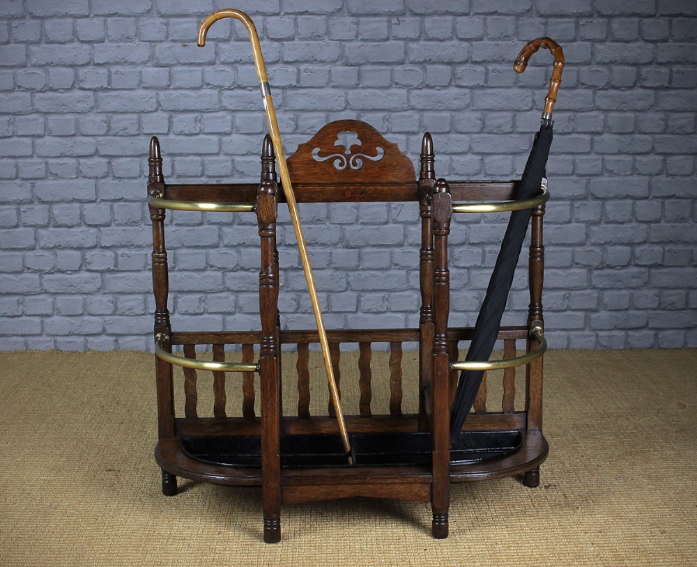 Edwardian Oak & Brass Stick Stand c.1905.