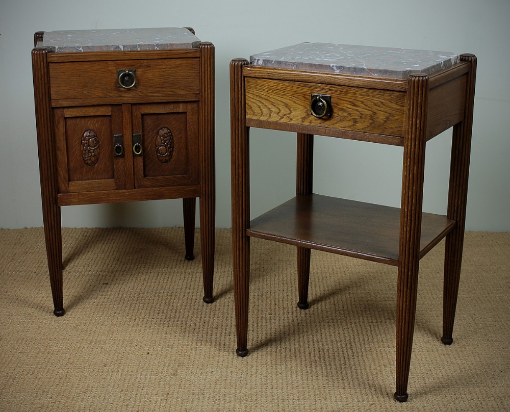 Art Deco Oak Bedside Cabinet & Table c.1930.