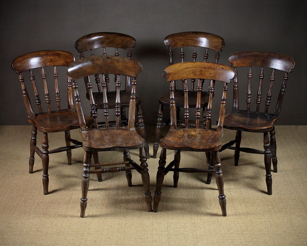 Six Late 19th.c. Ash & Elm Kitchen Chairs c.1880.