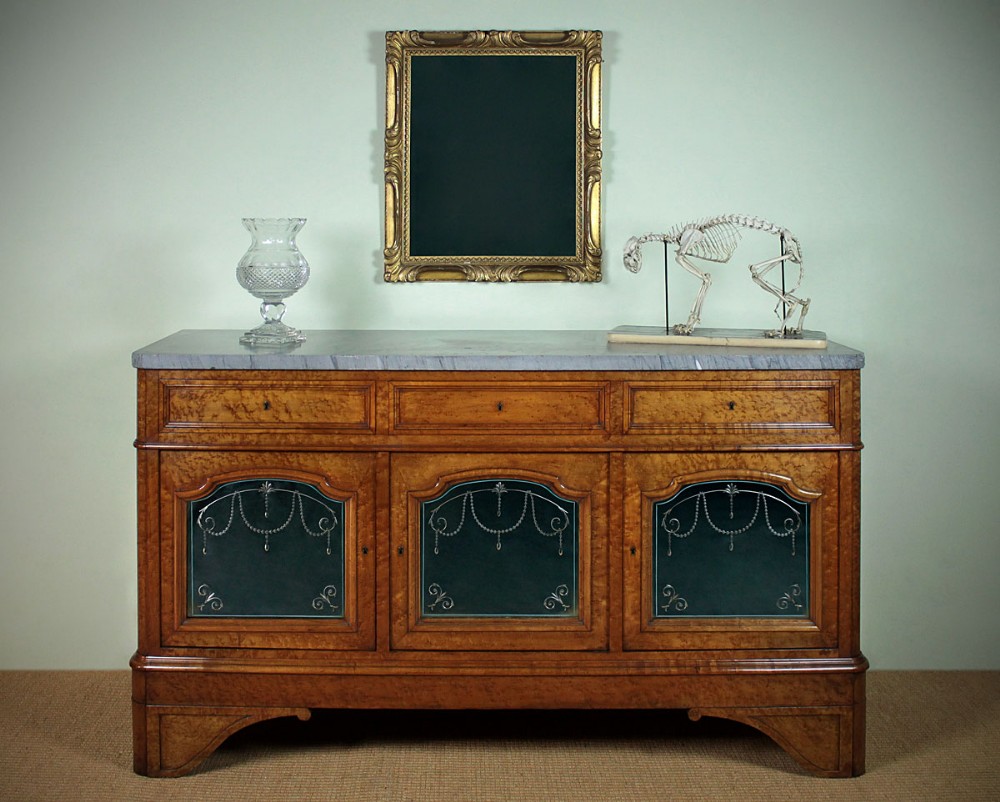 19th.c. Marble Top Birds Eye Maple Sideboard c.1880