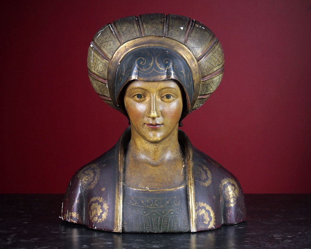 Carved Wooden 'Polychrome' Bust c.1890.