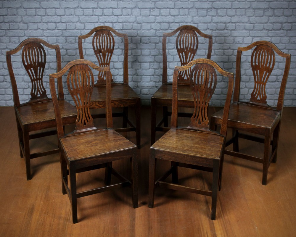 Six Oak Country Hepplewhite Dining Chairs c.1870.