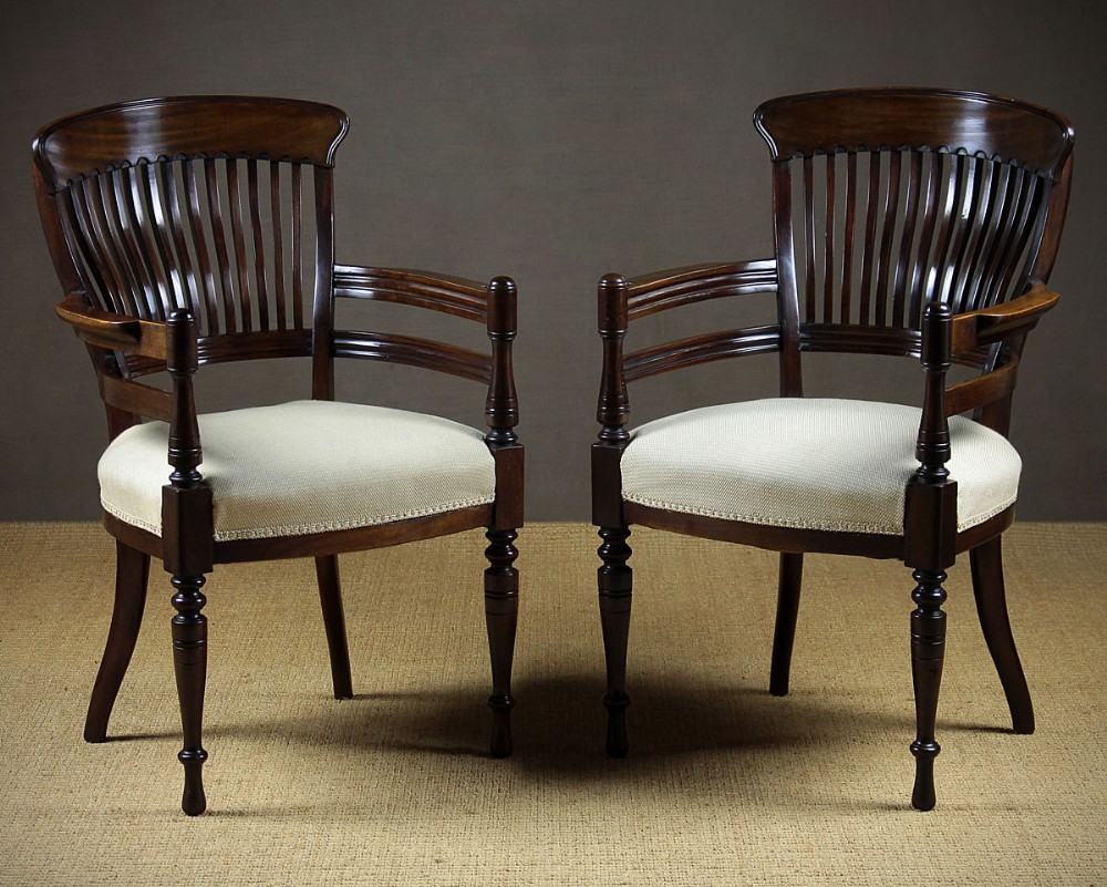 Pair of Early 20th.c. Mahogany Elbow Chairs c.1900.