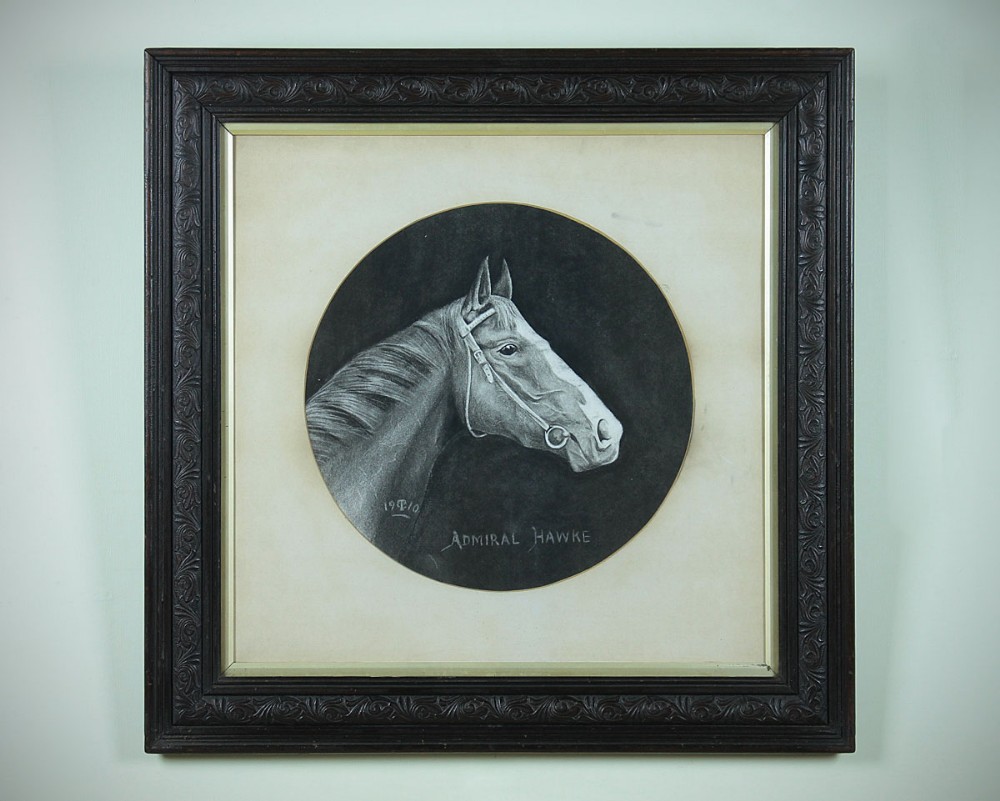 Edwardian Portrait Of Thoroughbred Racehorse Admiral Hawke.