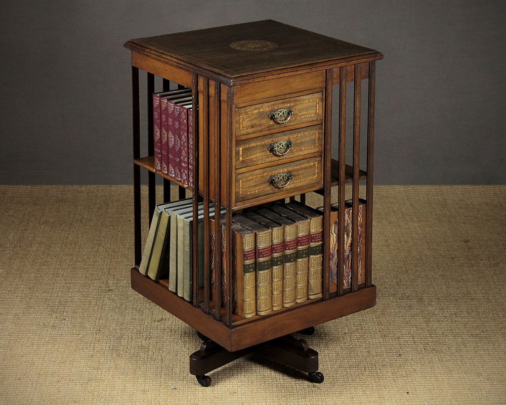 Edwardian Mahogany Revolving Bookcase With Drawers c.1910.