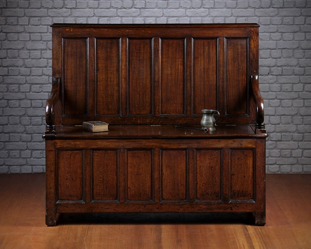 19th.c. Oak High Back Box Settle Or Hall Seat c.1880.
