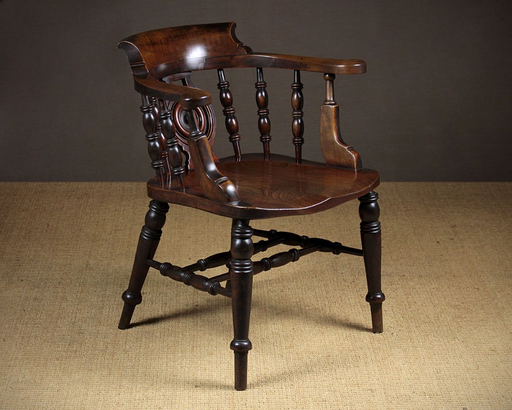 19th.c. Elm ‘Smokers Bow’ Type Desk Armchair c.1880.