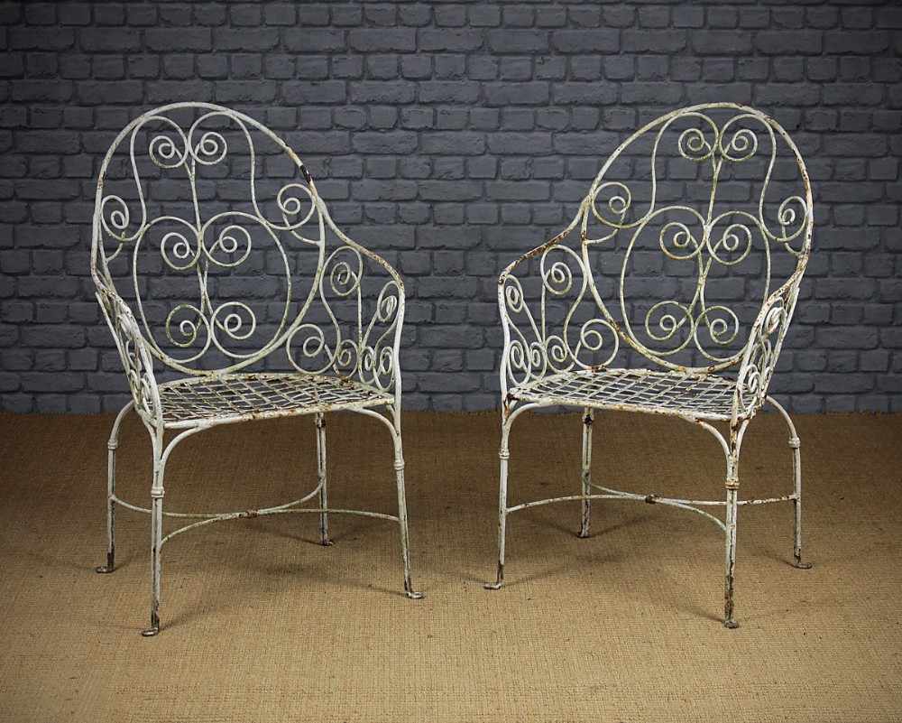 Pair French Wrought Iron Garden Armchairs c.1910.