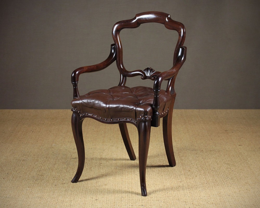 Mahogany & Leather Elbow or Desk Chair c.1880.