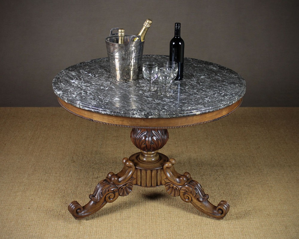 Mid 19th.c. French Marble Top Walnut Centre Table Or Gueridon c.1830.