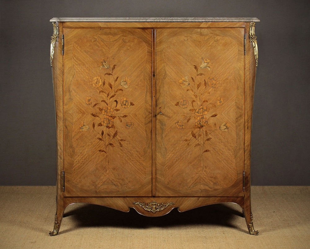French Marble Top Wardrobe with Marquetry Front c.1910.