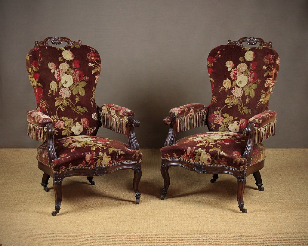 Pair Rosewood Armchairs with Original Upholstery c.1880.