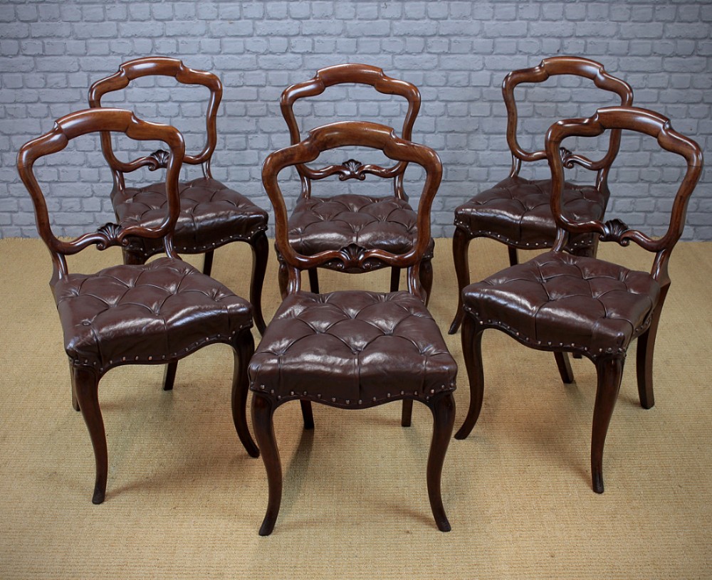 Set of Six Buttoned Leather Dining Chairs c.1880.