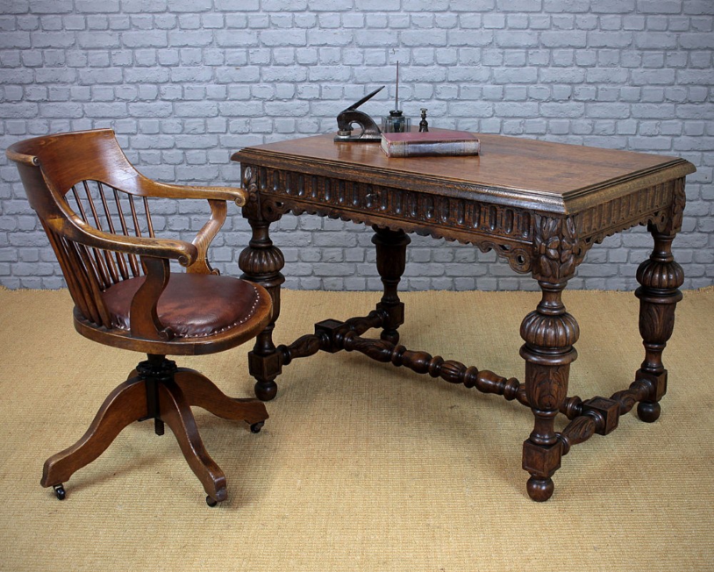 19th.c. Carved Oak Writing Table c.1890.