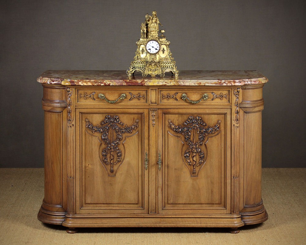 Early 20th.c. French Marble Top Walnut Credenza Side Cabinet c.1910.