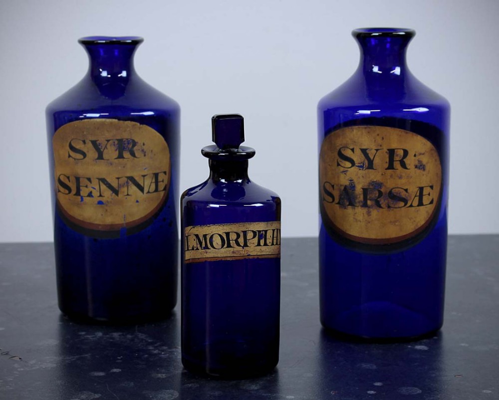 Three Bristol Blue Apothecary Bottles c.1860