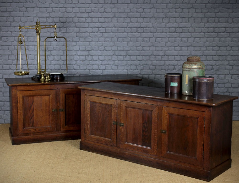 Pair of Oak Shop or Kitchen Cupboards c.1890.