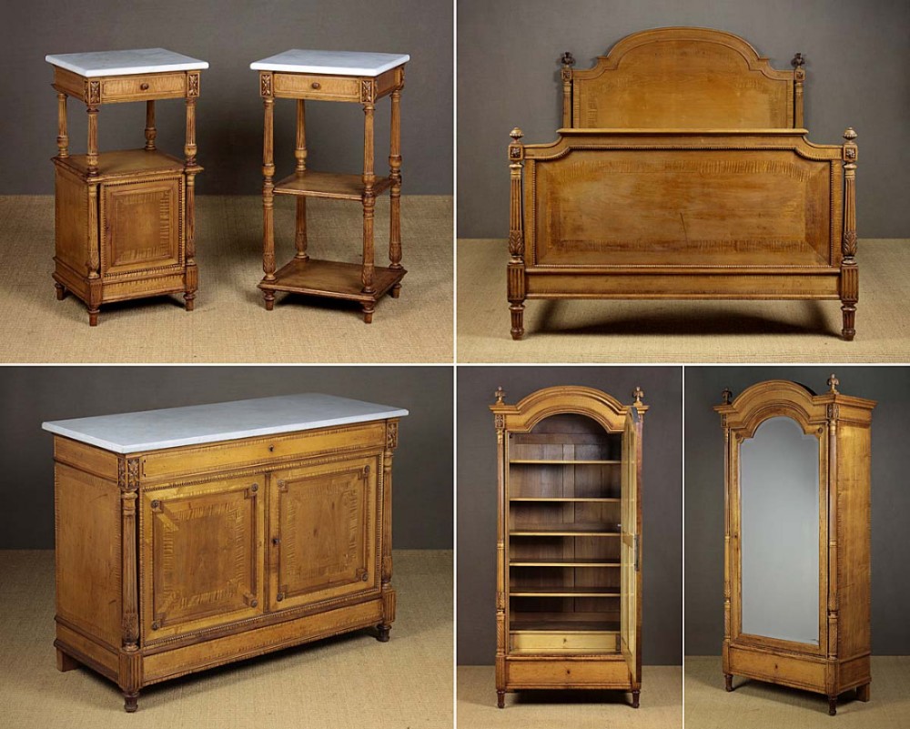 Late 19th.c. Satin Birch Bedroom Suite by Krieger of Paris. 