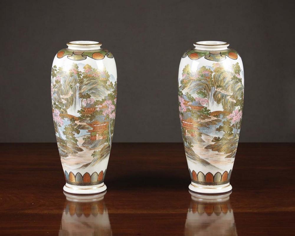 Pair Japanese Meiji Period Satsuma Ware Vases c.1900.