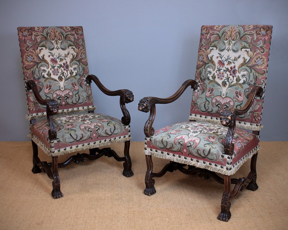 Pair Large French Open Armchairs c.1900