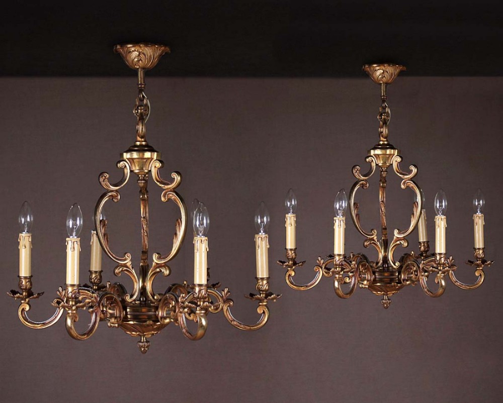 Pair of Louis XV Style Brass Chandeliers c.1930.