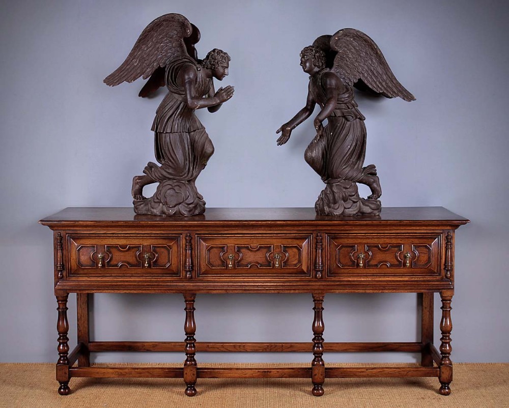 Pair of Large Carved Wooden Angels c.1800.
