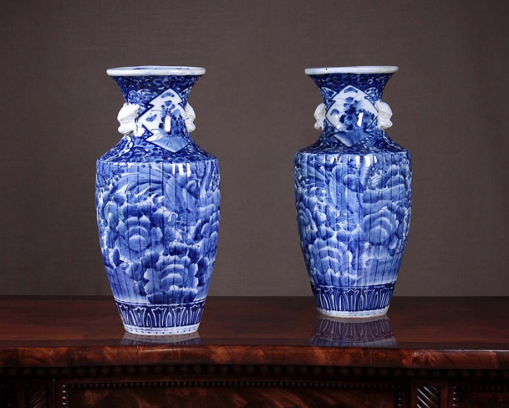 Pair of Late 19th.c. Blue & White Vases c.1890.
