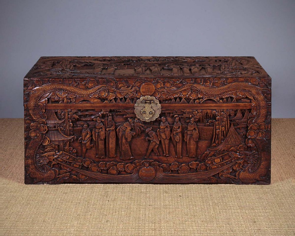 Oriental Carved Camphorwood Chest c.1930.