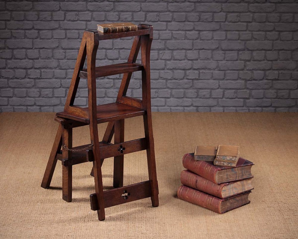 Gothic Style Metamorphic Library Steps & Chair c.1880